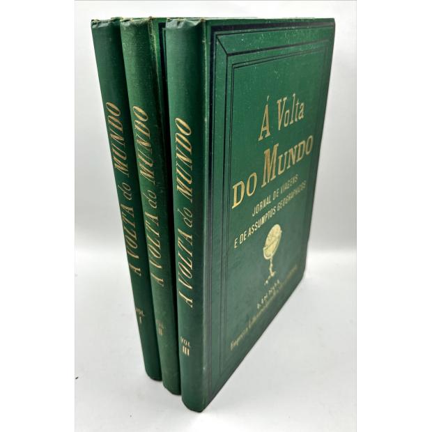 VOLTA (A) DO MUNDO. Jornal de Viagens e de Assumptos Geographicos. Illustrado com milhares de gravuras representando paisagens, cidades, villas, monumentos, retratos, história natural, costumes de todos os povos do mundo, etc., e um grande número de cartas geographicas, desenhadas pelos mais celebres artistas estrangeiros e nacionaes. Directores Litterarios Dr. Theophilo Braga e Abilio Eduardo da Costa Lobo... Desenhos portuguezes de Raphael Bordallo Pinheiro e Columbano Bordallo Pinheiro. 