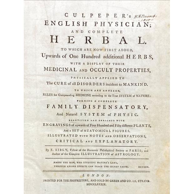 CULPEPER, Nicholas. - CULPEPER’S ENGLISH PHYSICIAN, AND COMPLETE HERBAL.