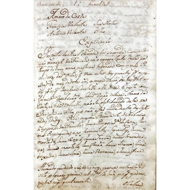 MANUSCRITO SOBRE VILA NOVA DE MAZAGÃO DO PARÁ. RELAÇÃO DAS FAMILIAS QUE EXISTIAM EM MAZAGÃO NOVO EM O ANO DE 1782.