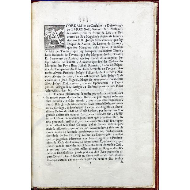 PROCESSO DOS TÁVORAS. ALVARA. Sentença de condenação. ACORDAM os do Conselho, e Desembargo de ELREY Nosso Senhor, &c... 